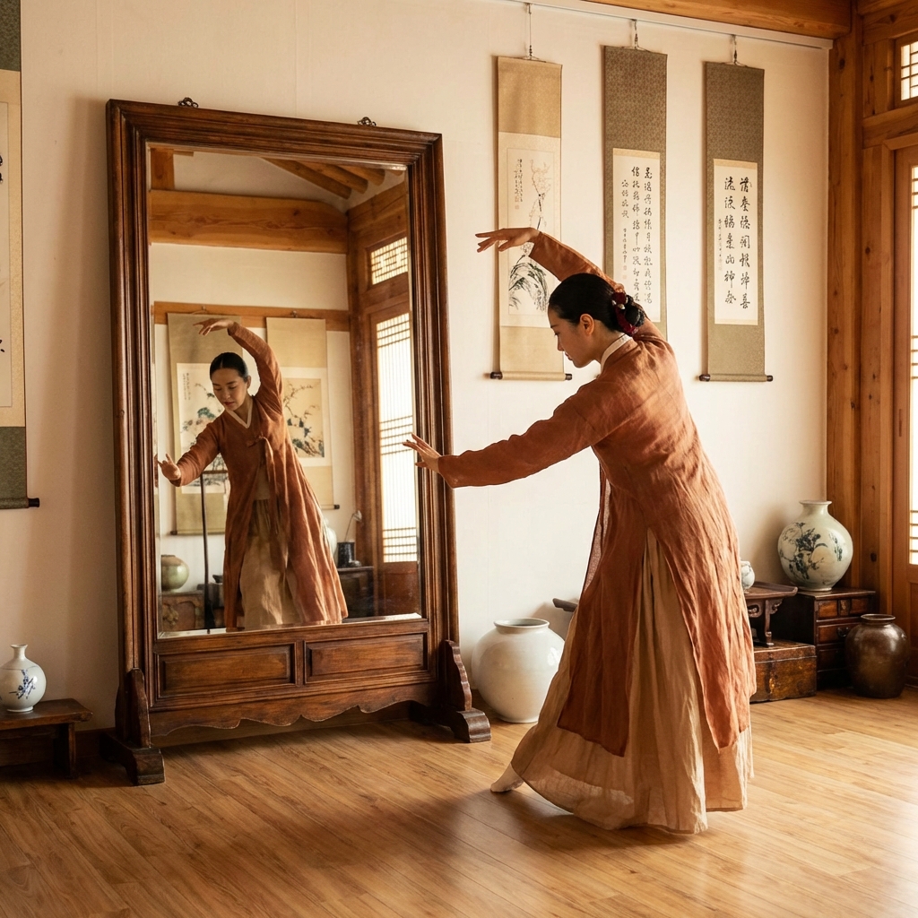 거울 앞 연습 장면