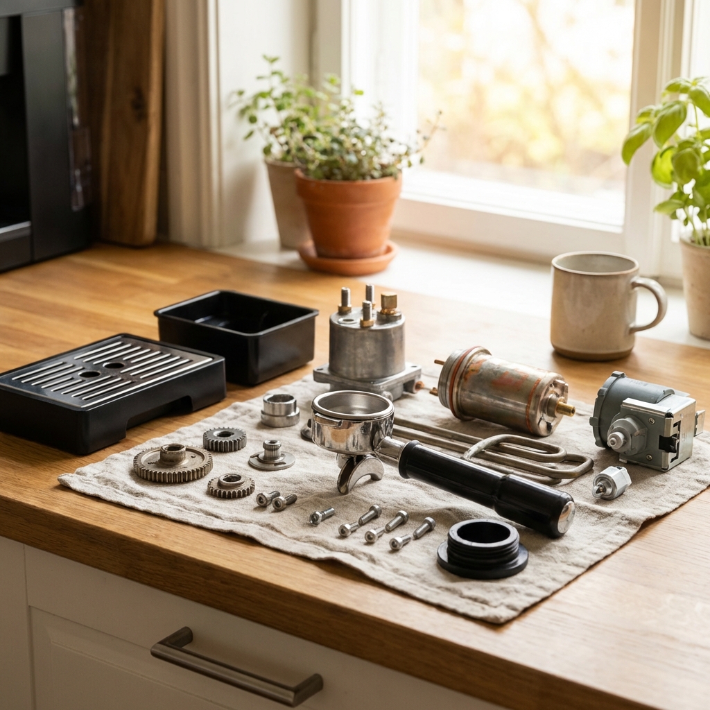 분해된 커피머신 부품