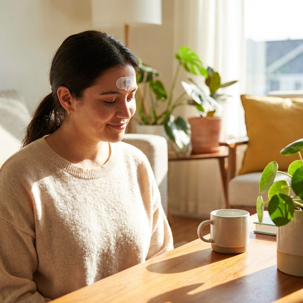 이마에부착모습