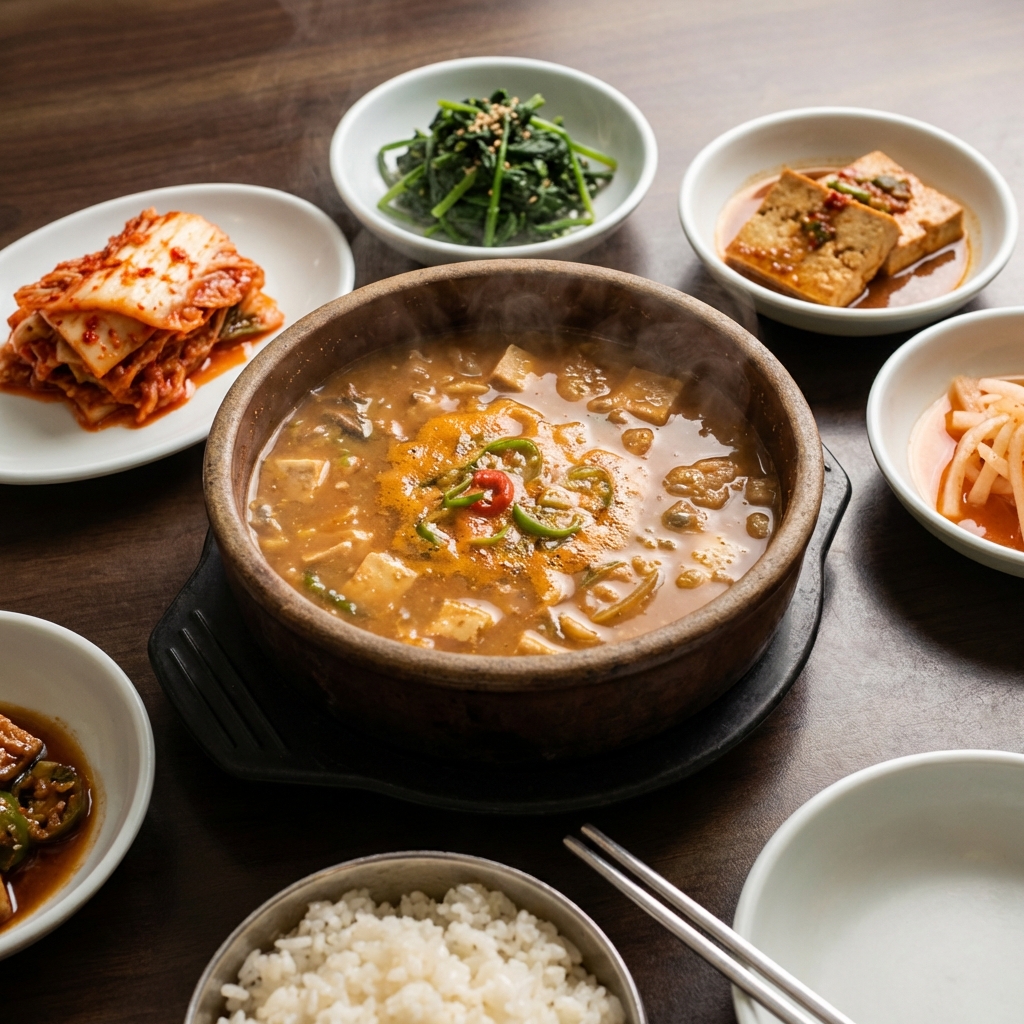 된장찌개와 반찬들