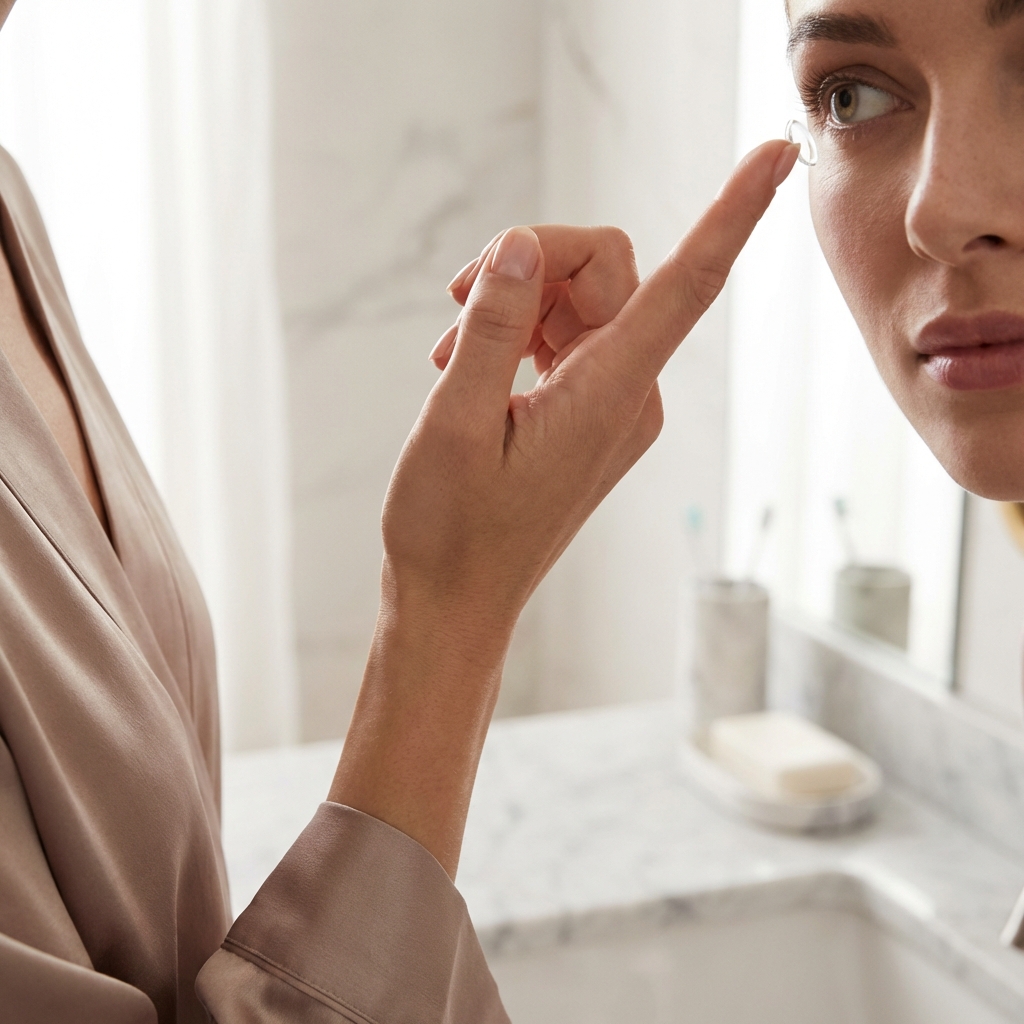 손가락 옆면으로 렌즈 빼는 모습