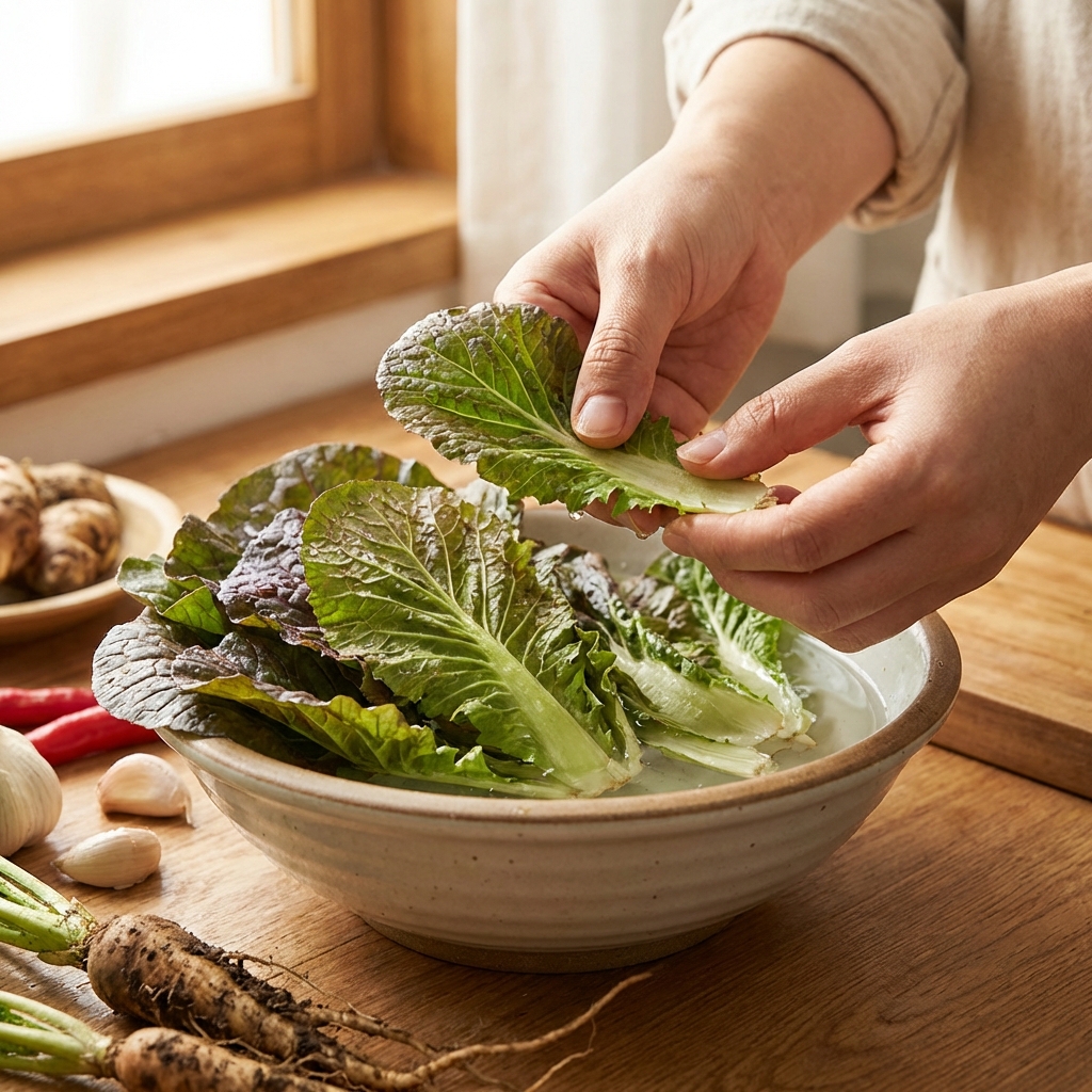 봄동 손질 모습