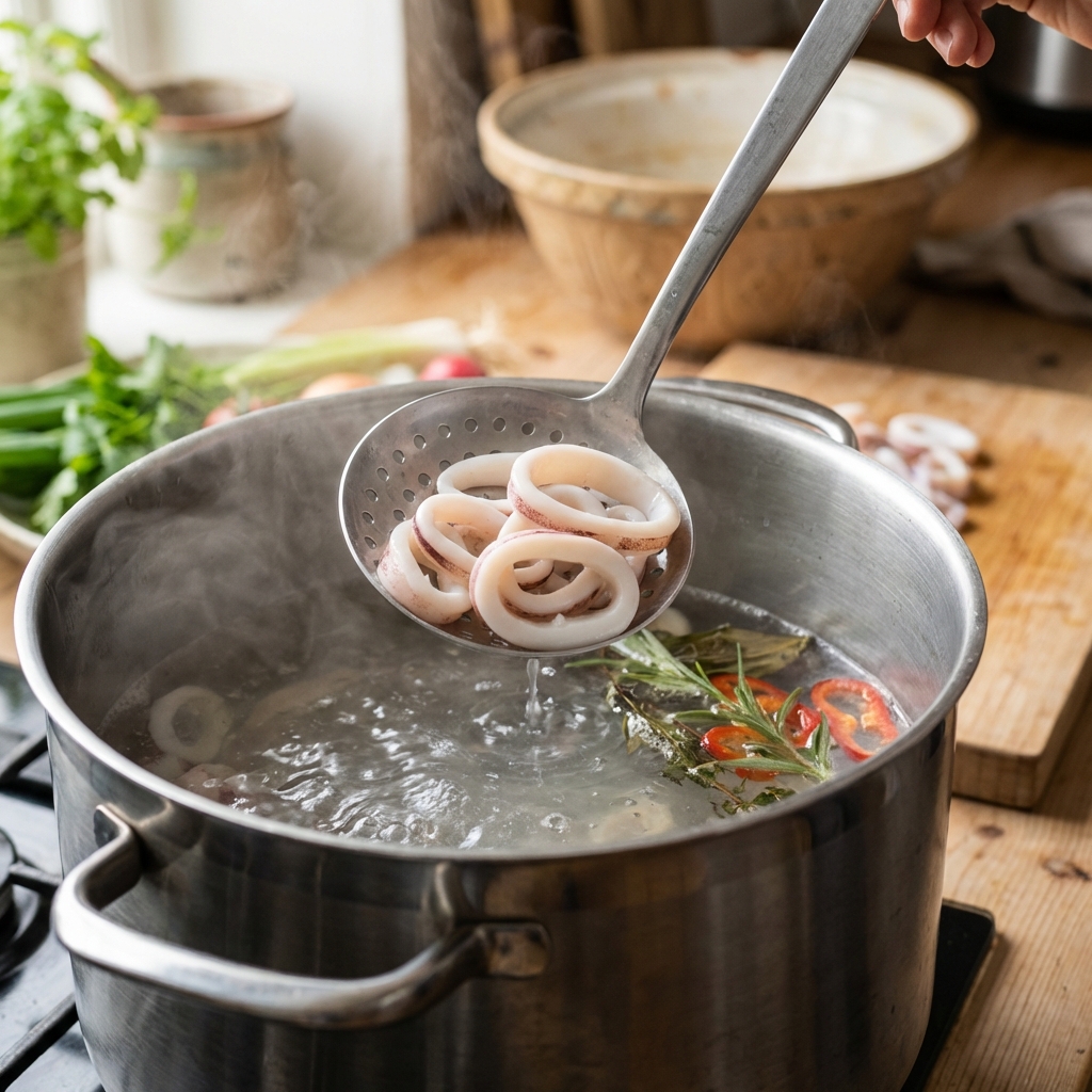 끓는 물 오징어 투입