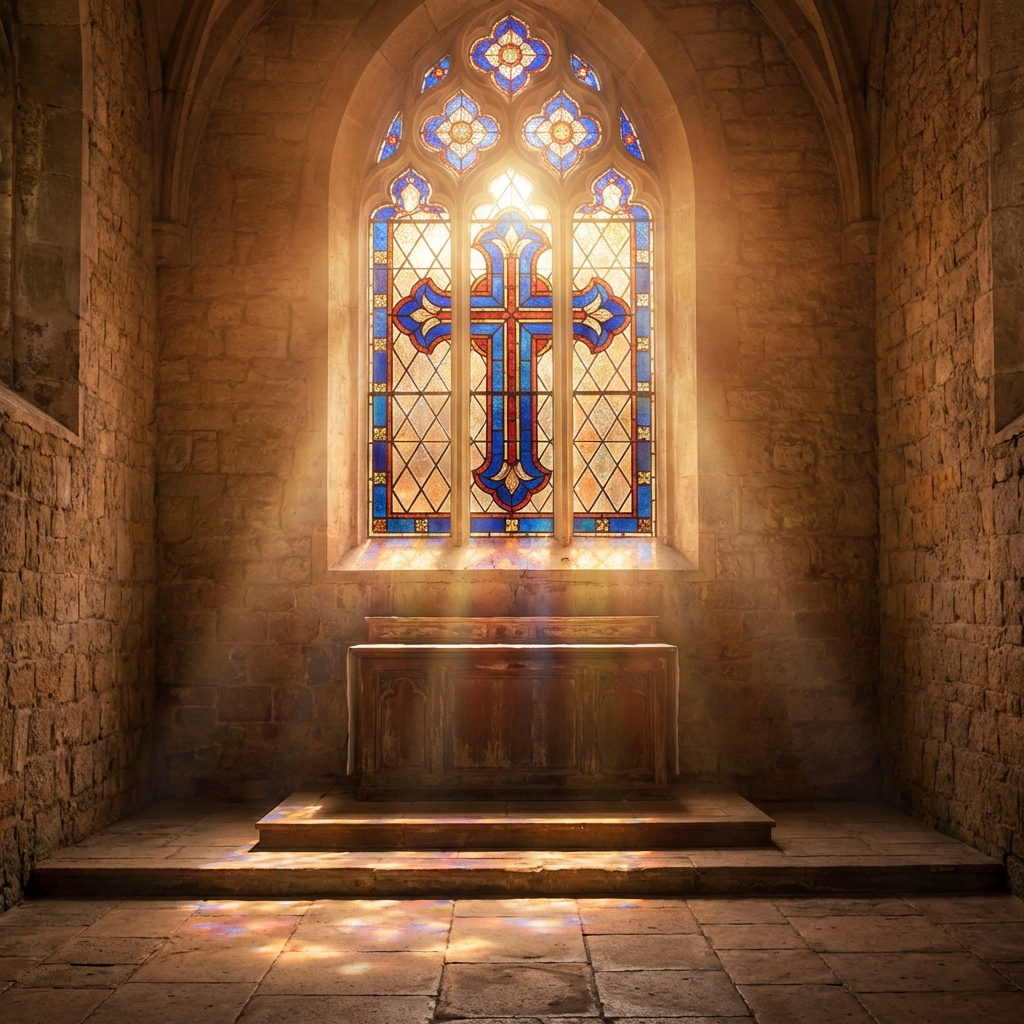 십자가와 빛이 어우러진 영적 이미지