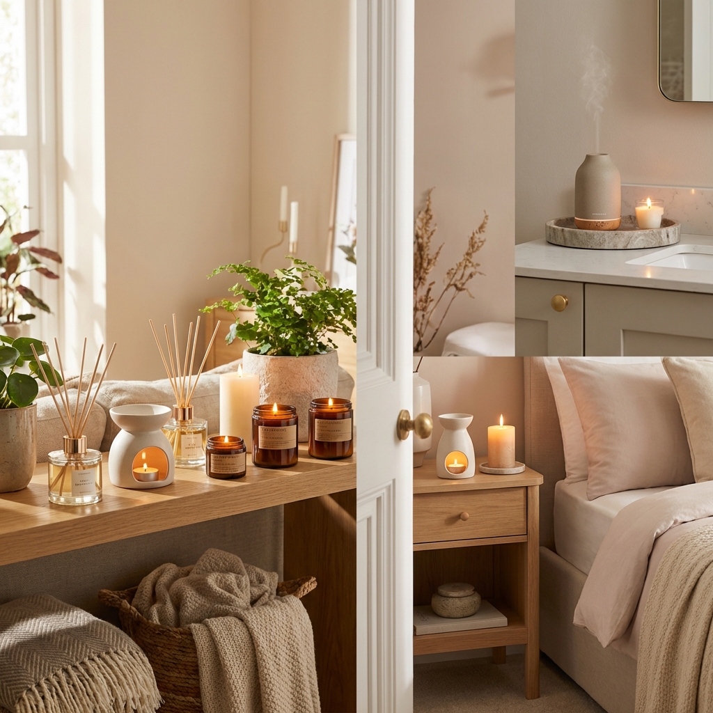 공간별로 배치된 다양한 디퓨저와 향초들