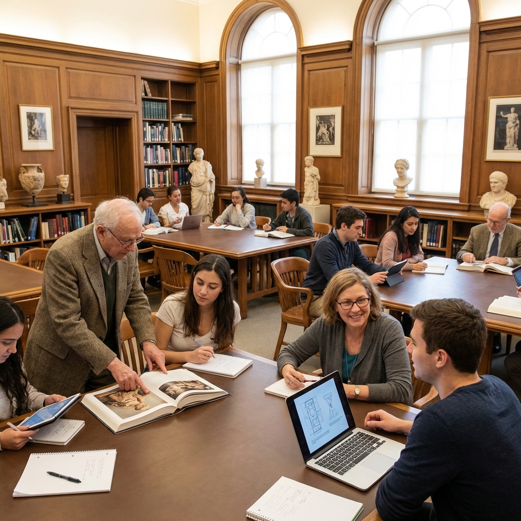 다양한 연령대의 도슨트들이 함께 공부하는 모습