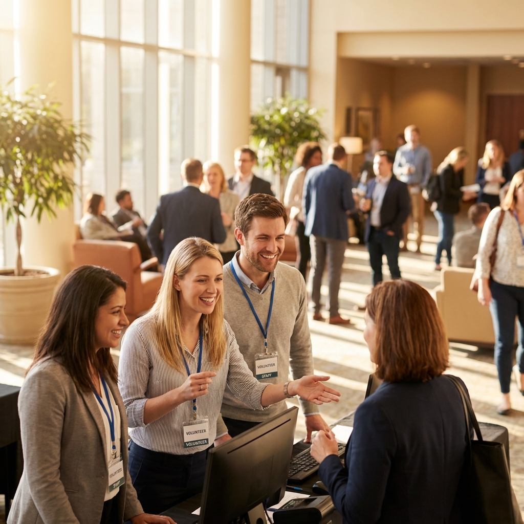 컨퍼런스장 풍경, 명찰을 단 자원봉사자들