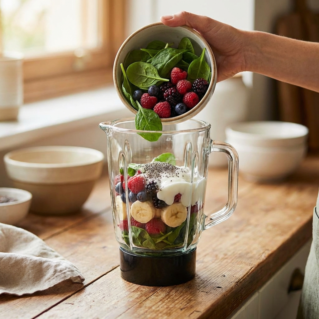 믹서기에 재료 넣는 모습