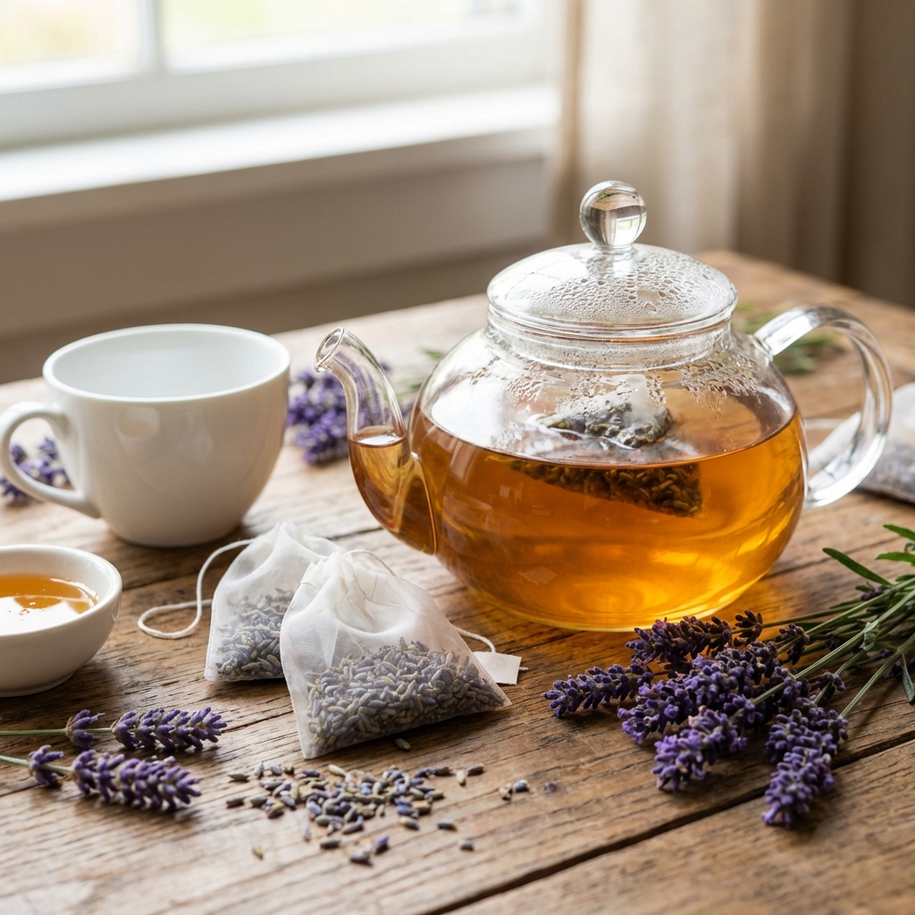 라벤더 꽃과 티백
