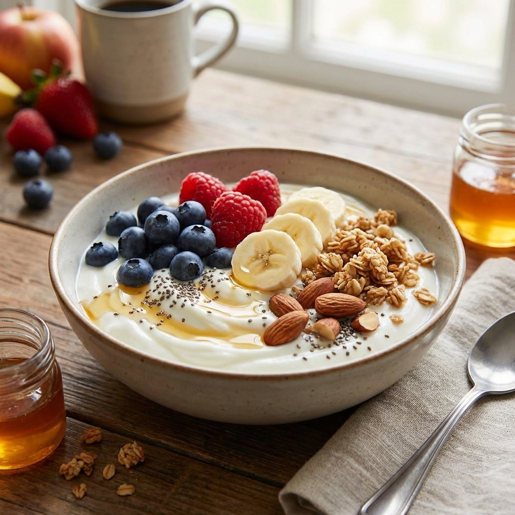 완성된 그릭요거트와 토핑