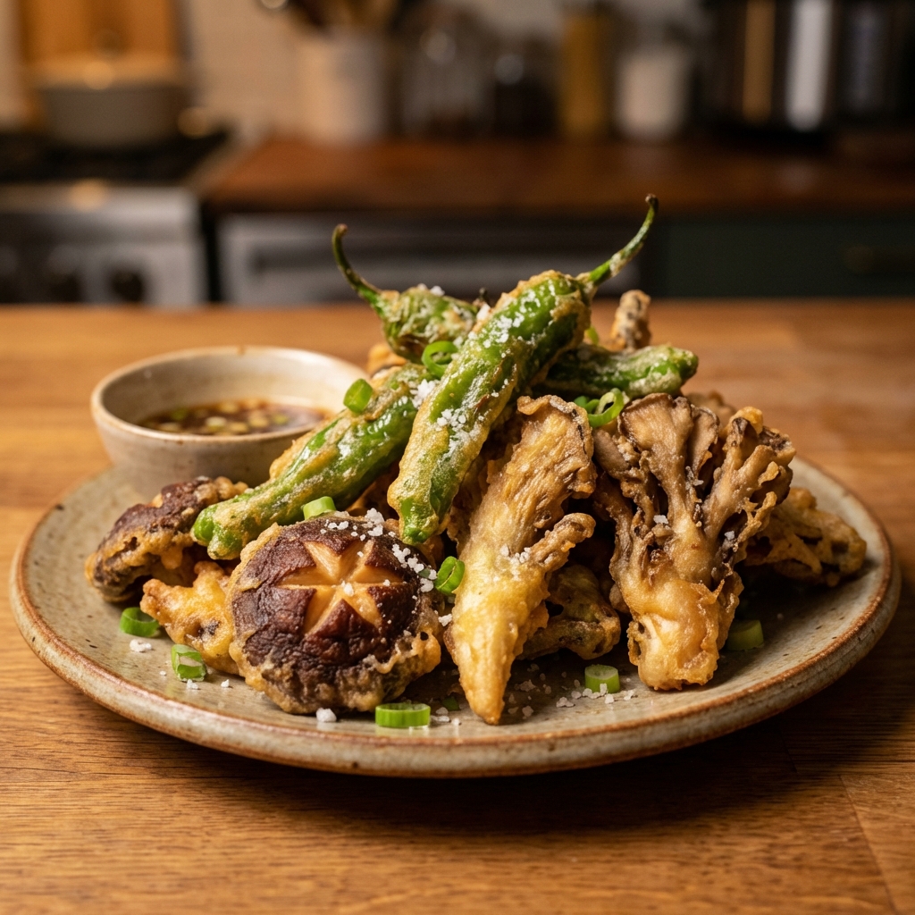 꽈리고추튀김과 버섯튀김