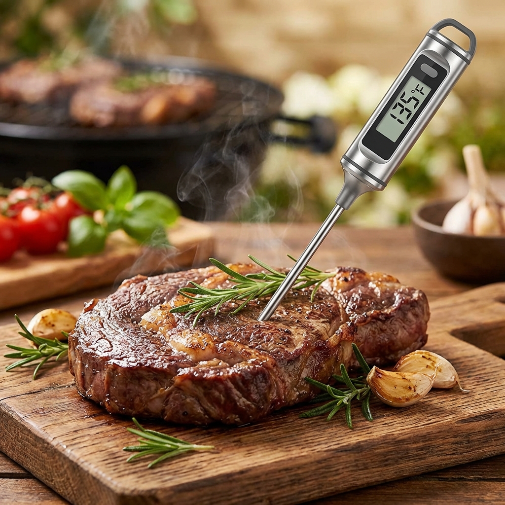 온도계로 고기 온도 체크