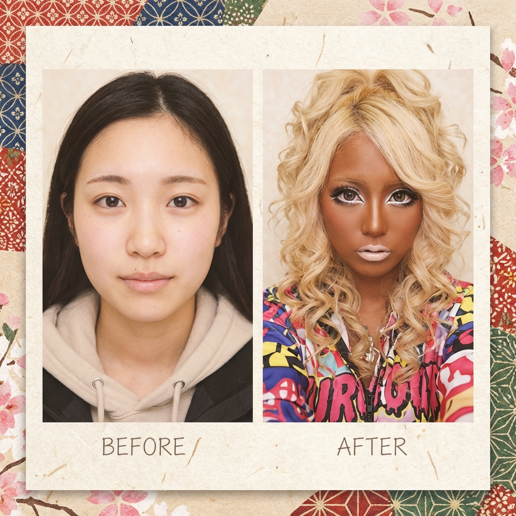 쿠로갸루 메이크업 비포 애프터