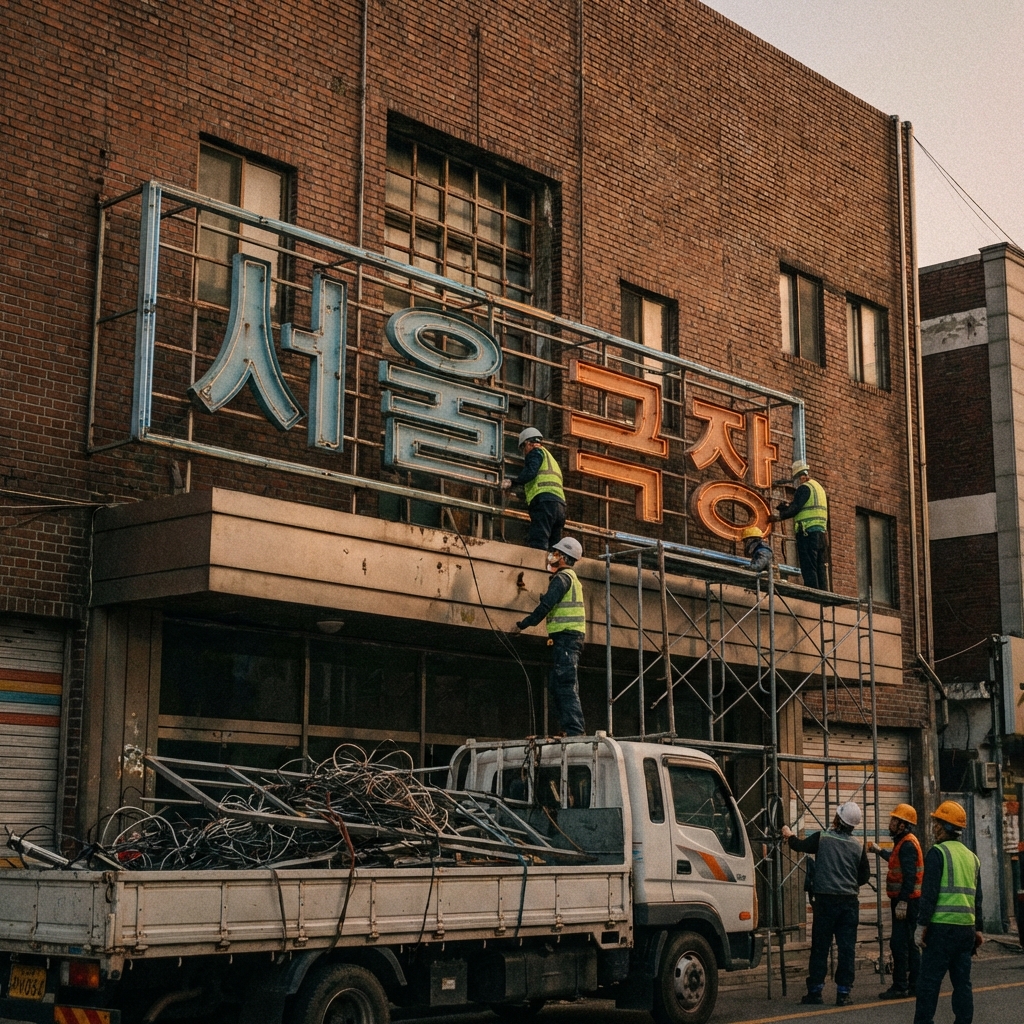 네온사인 철거 현장