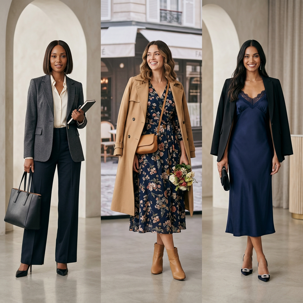 세 가지 상황별 코디 전신샷