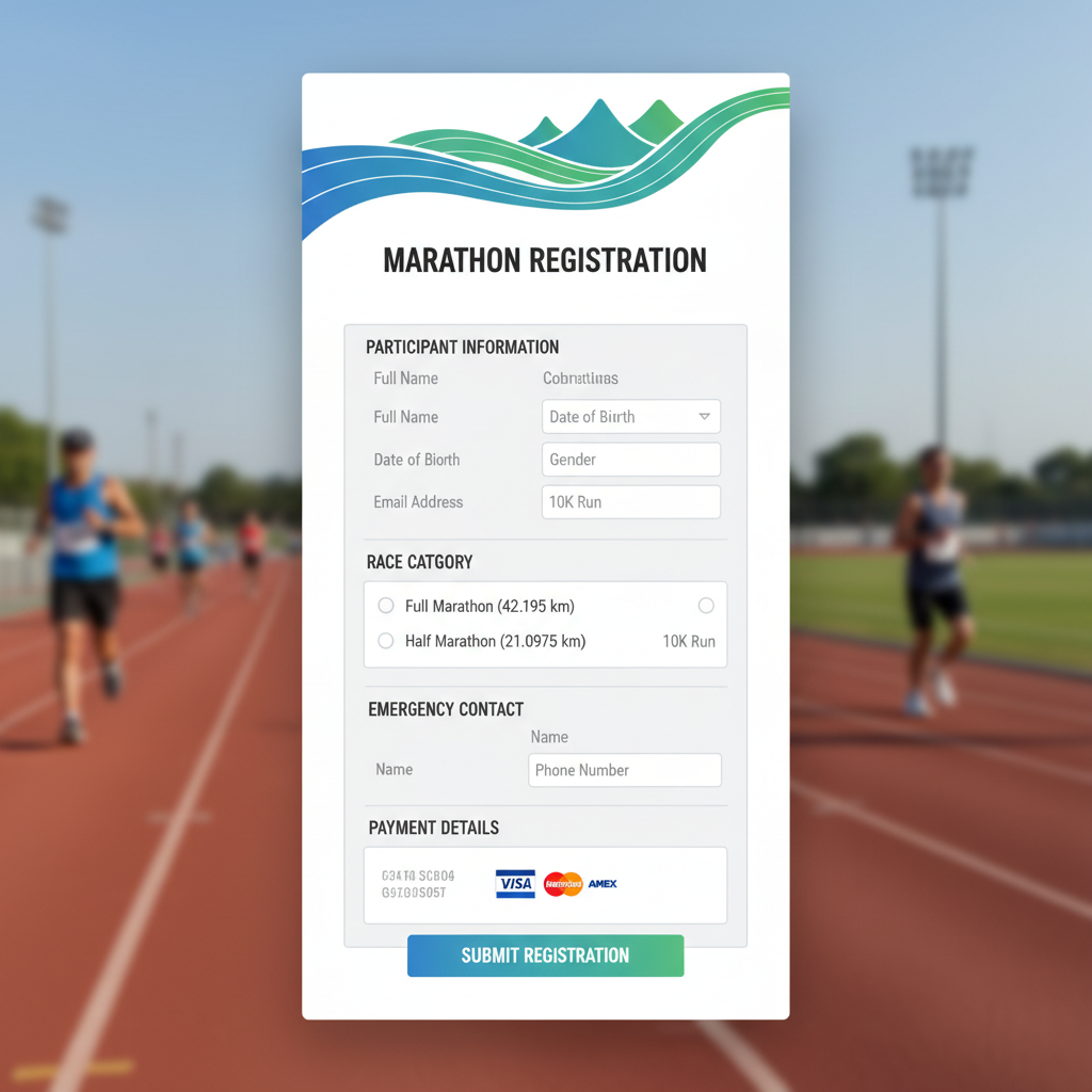 마라톤 참가 신청 화면 예시, 온라인 접수 페이지