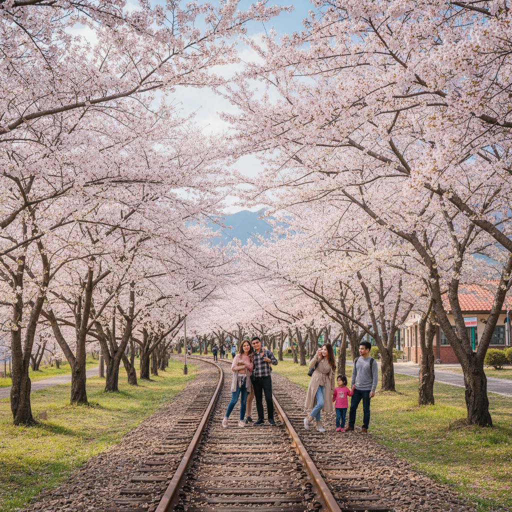 진해 경화역 기찻길과 벚꽃 풍경