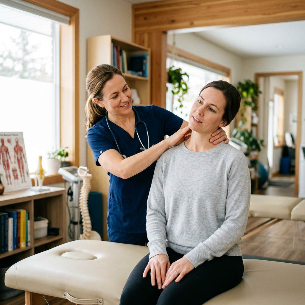목 통증 진료를 받는 환자 모습