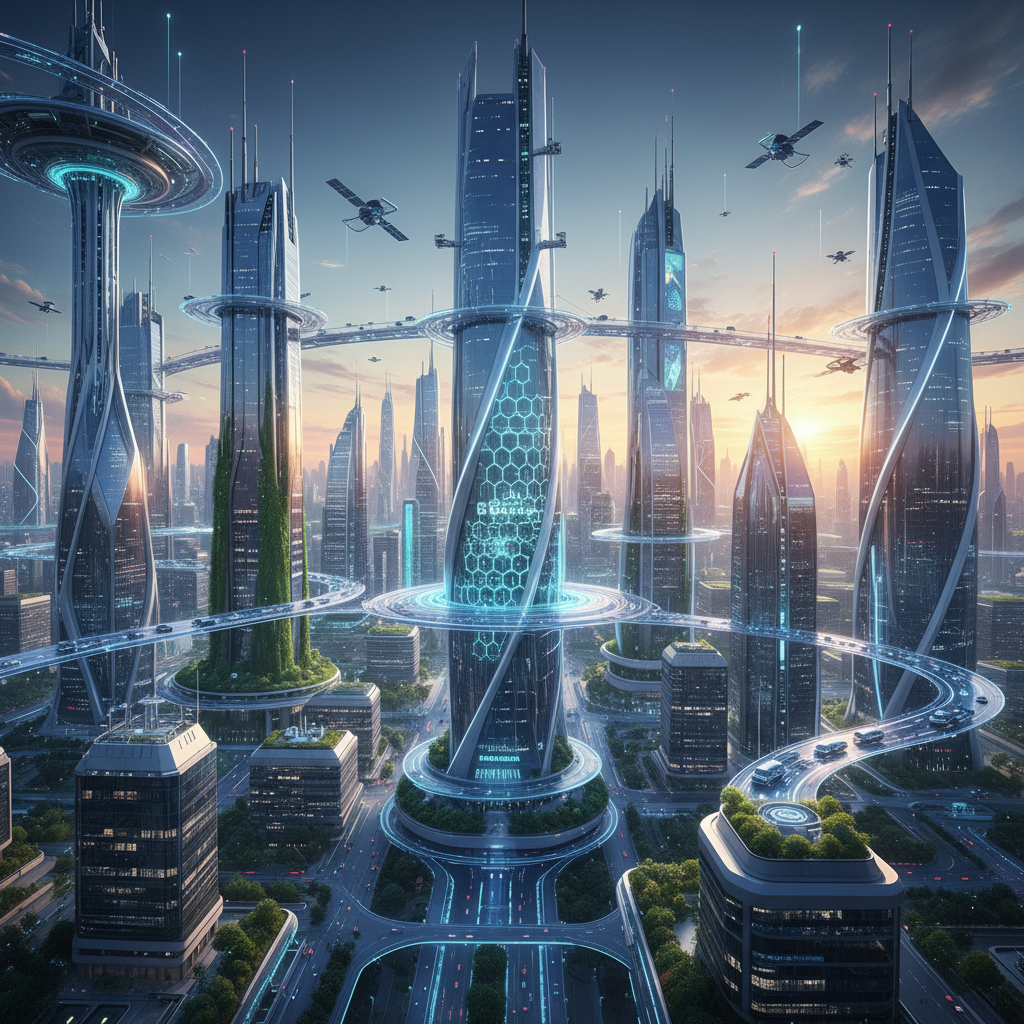 6G 네트워크 미래 도시 전경