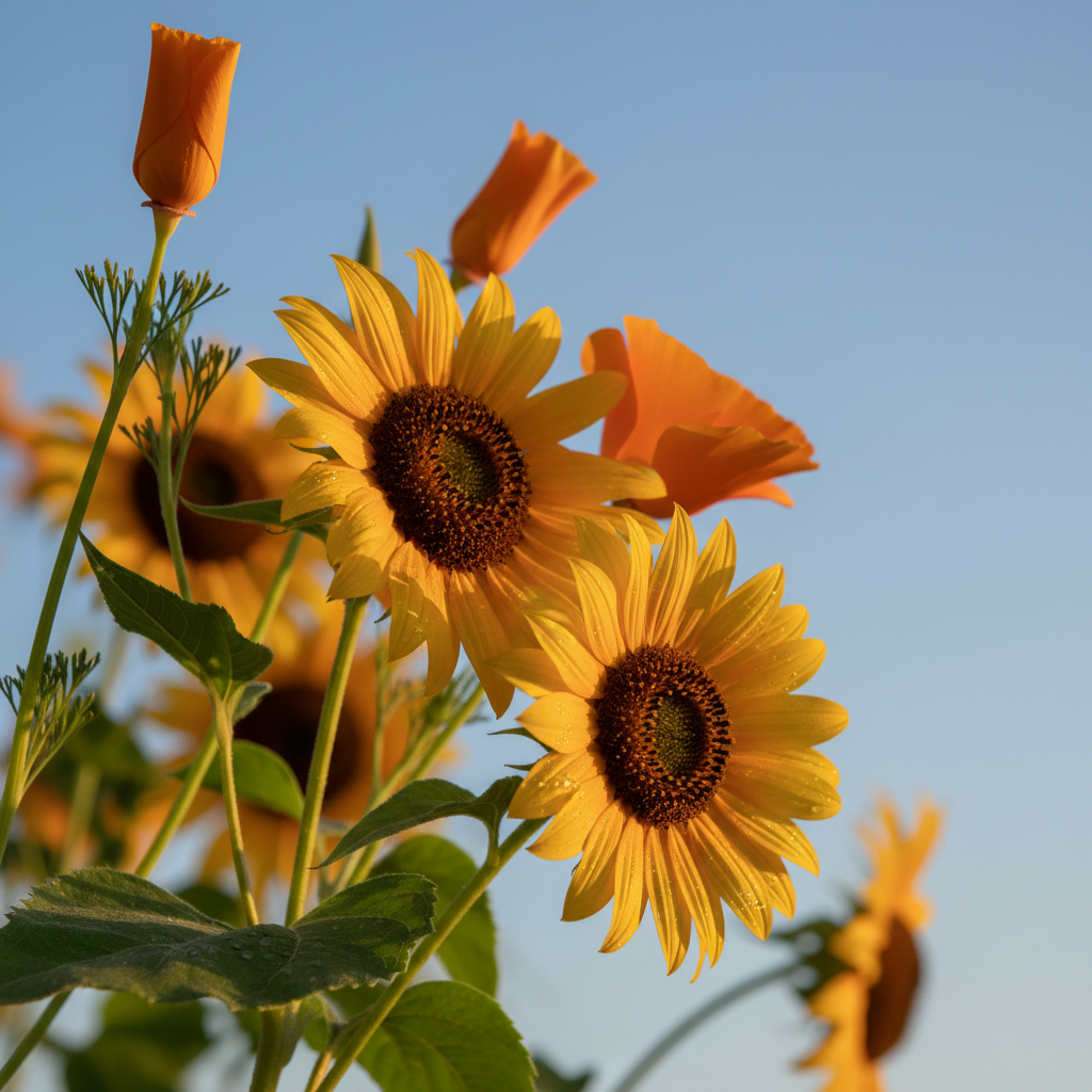 배경이 단순한 하늘과 함께 찍은 꽃 사진