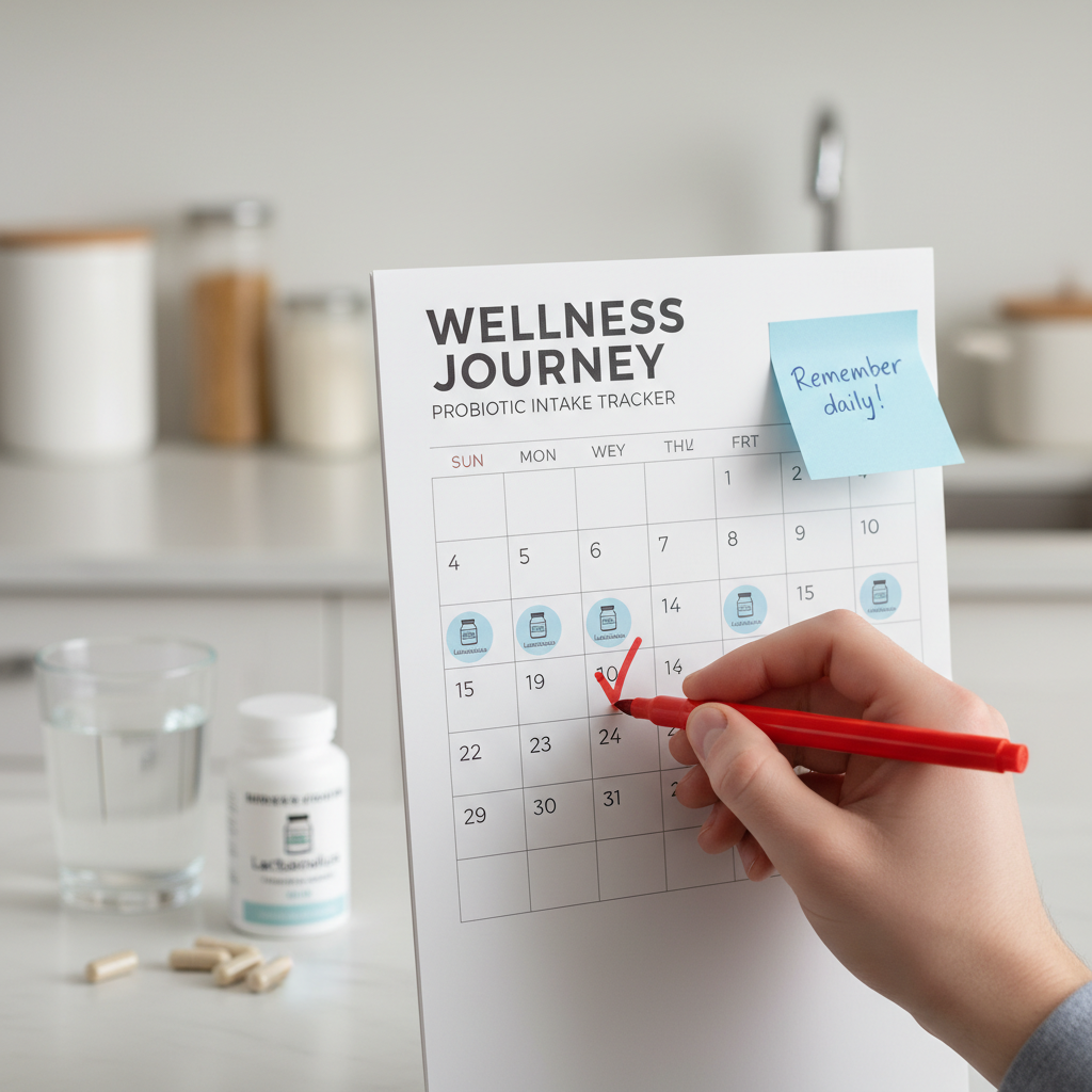 달력에 유산균 복용 체크 표시를 하는 모습