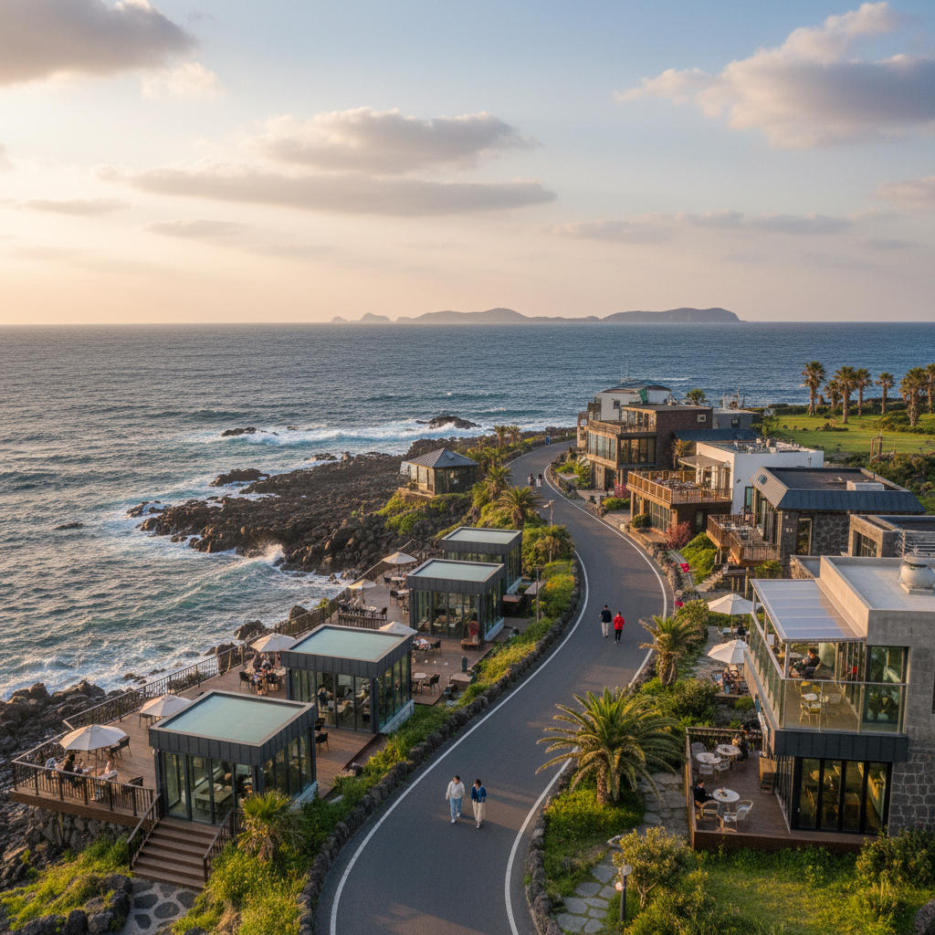 애월 해안도로 카페 골목 전경