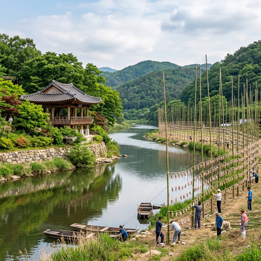 함안 무진정 연못 주변, 낙화봉 설치 전경