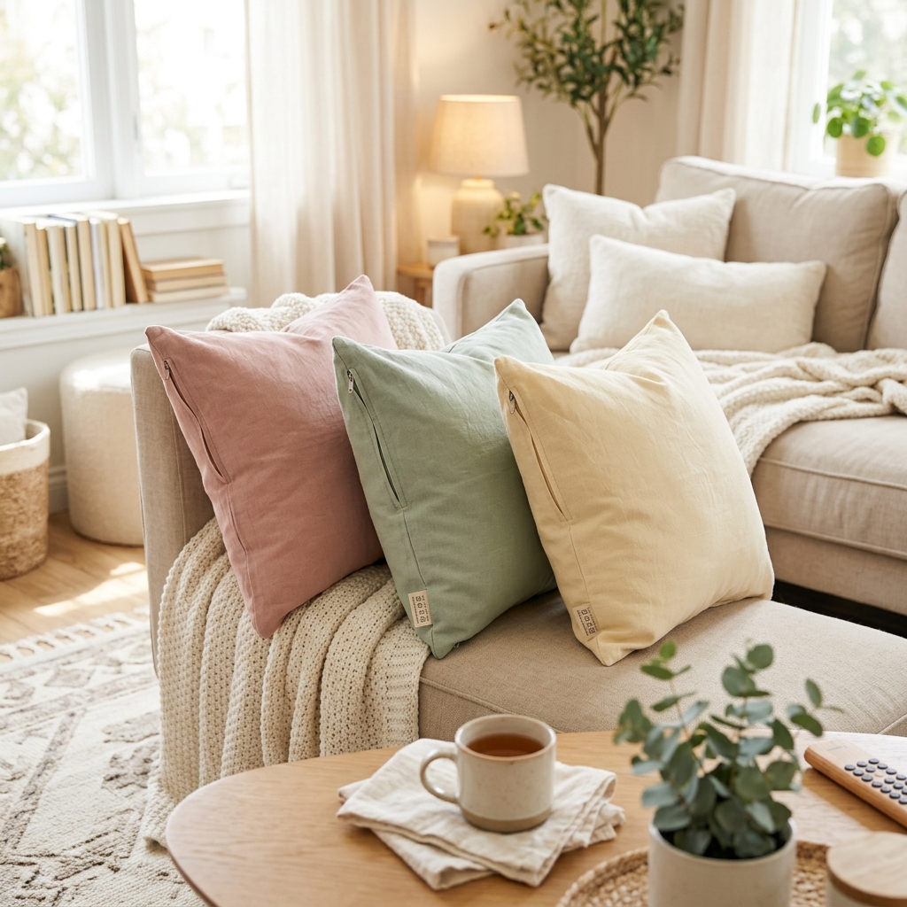 세탁 가능한 파스텔 톤 쿠션 커버