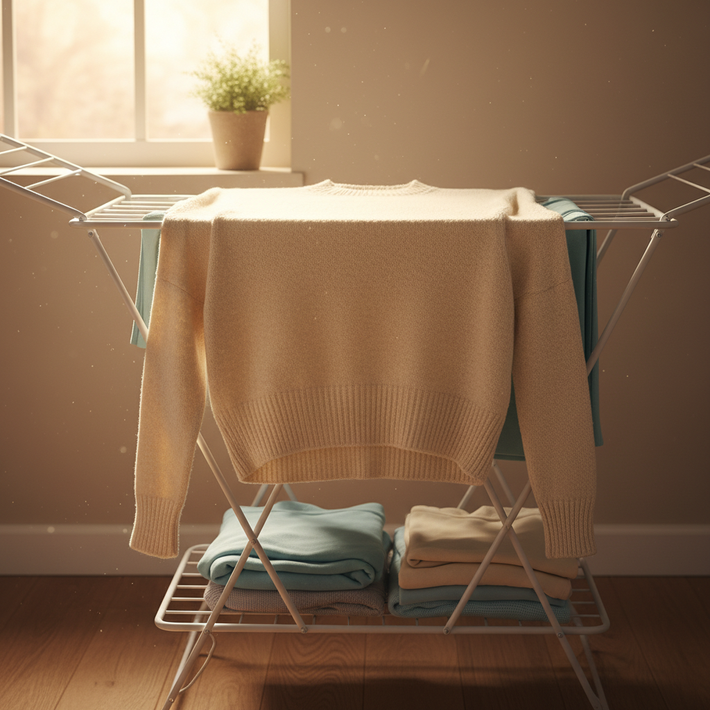 건조대에 평평하게 널린 니트