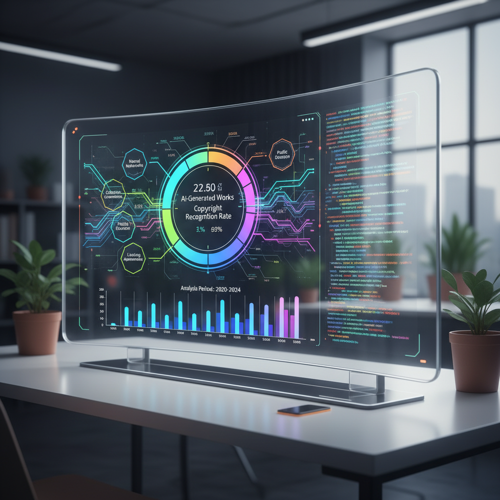 AI 생성물의 저작권 인정 비율을 분석하는 복잡한 데이터 화면