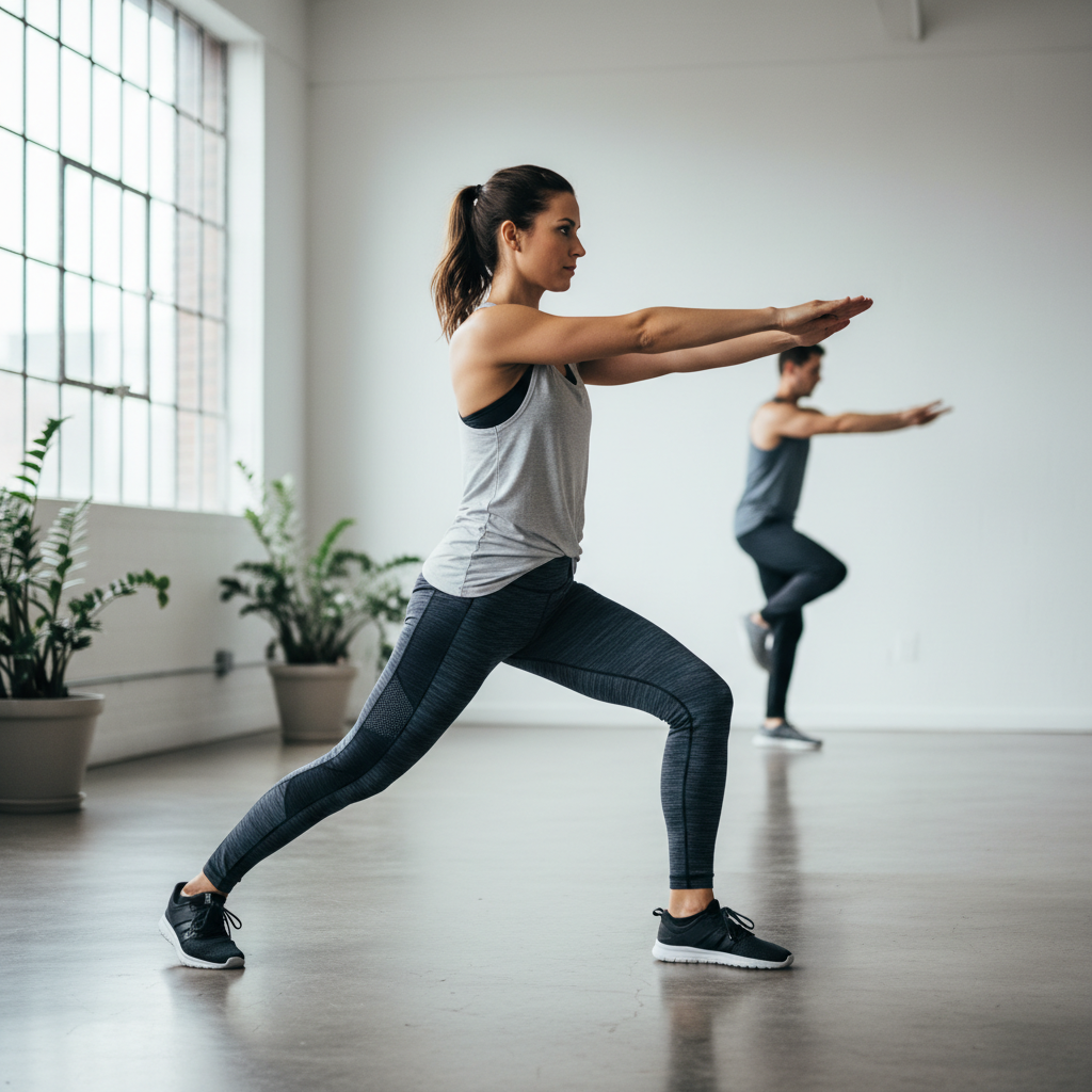 운동 전 동적 스트레칭 장면