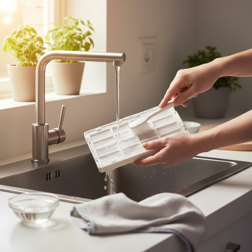 가습기 필터 청소 장면