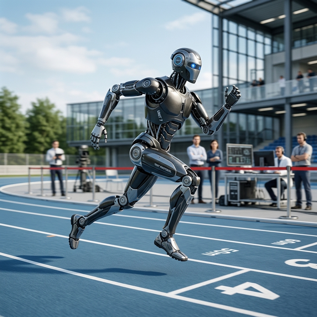 휴머노이드 로봇이 달리기 테스트를 하는 장면