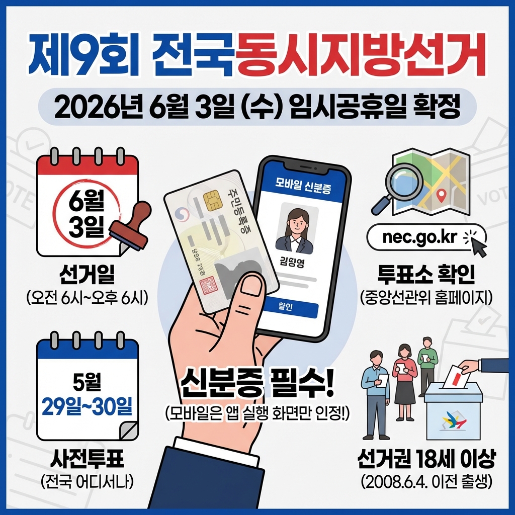제9회 전국동시지방선거, 6월 3일 임시공휴일! 투표 시간·장소·신분증 체크리스트