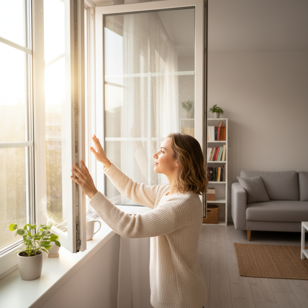 창문을 열어 환기하는 모습