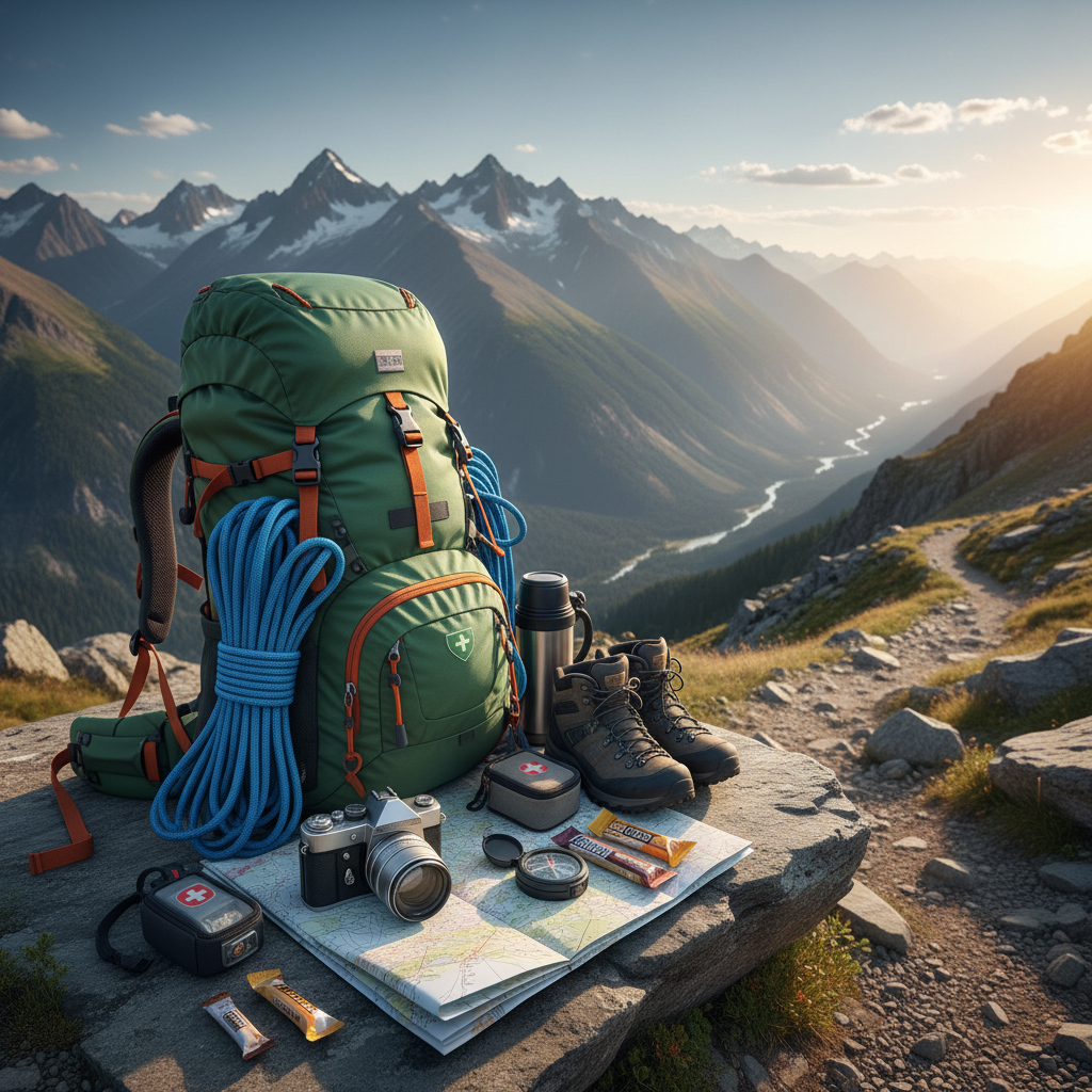 등산 배낭과 준비물 클로즈업