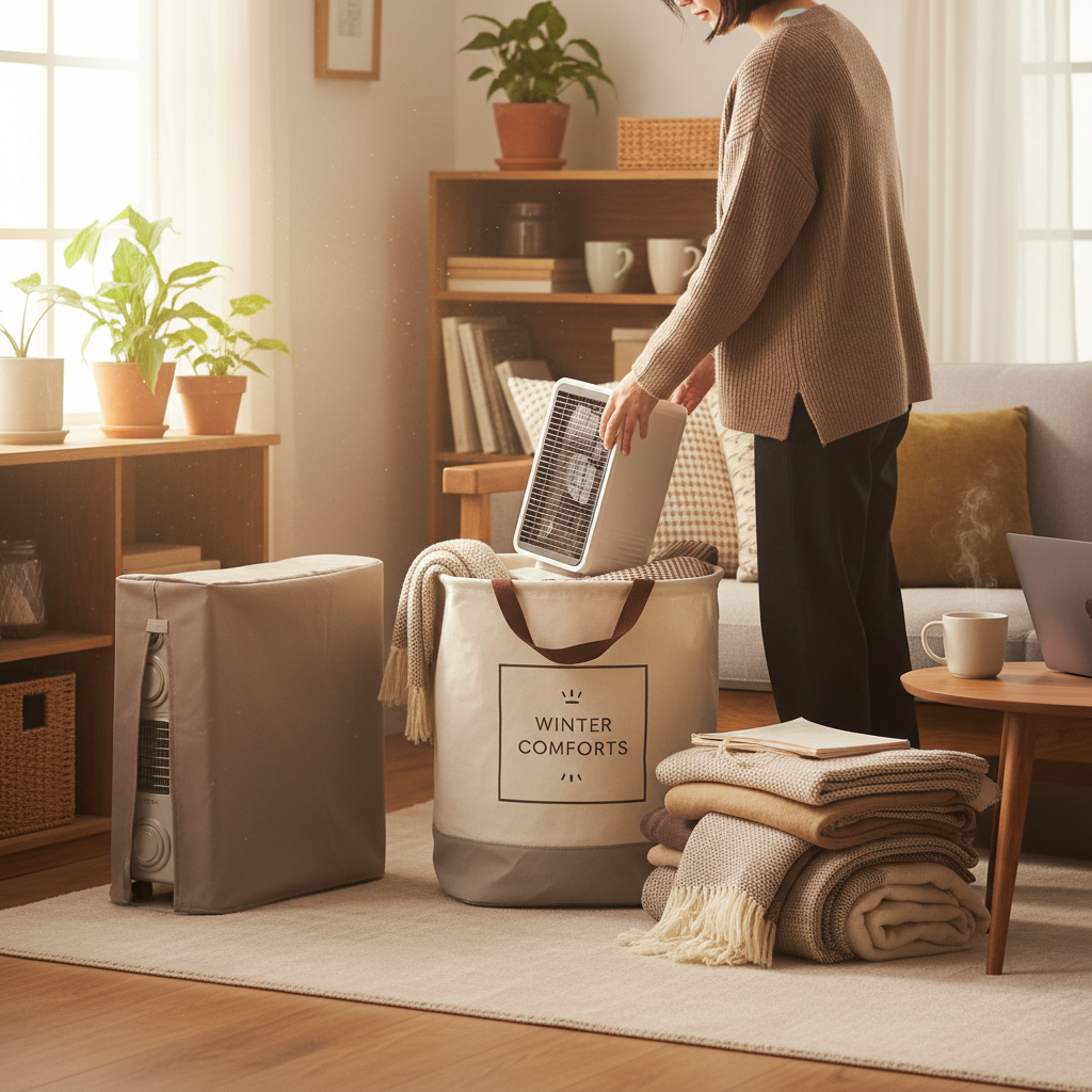 난방기를 정리해 수납하는 장면