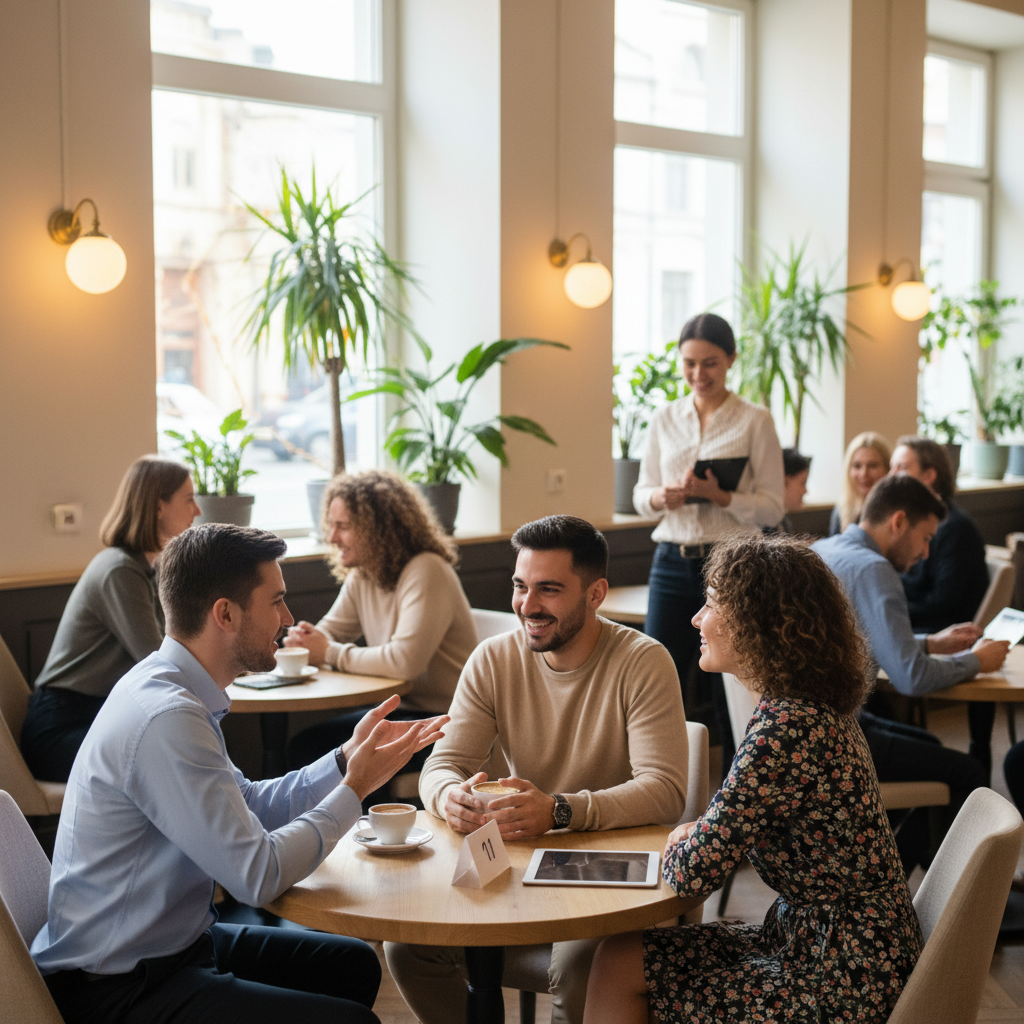 로테이션 소개팅 현장 또는 결정사 상담 장면