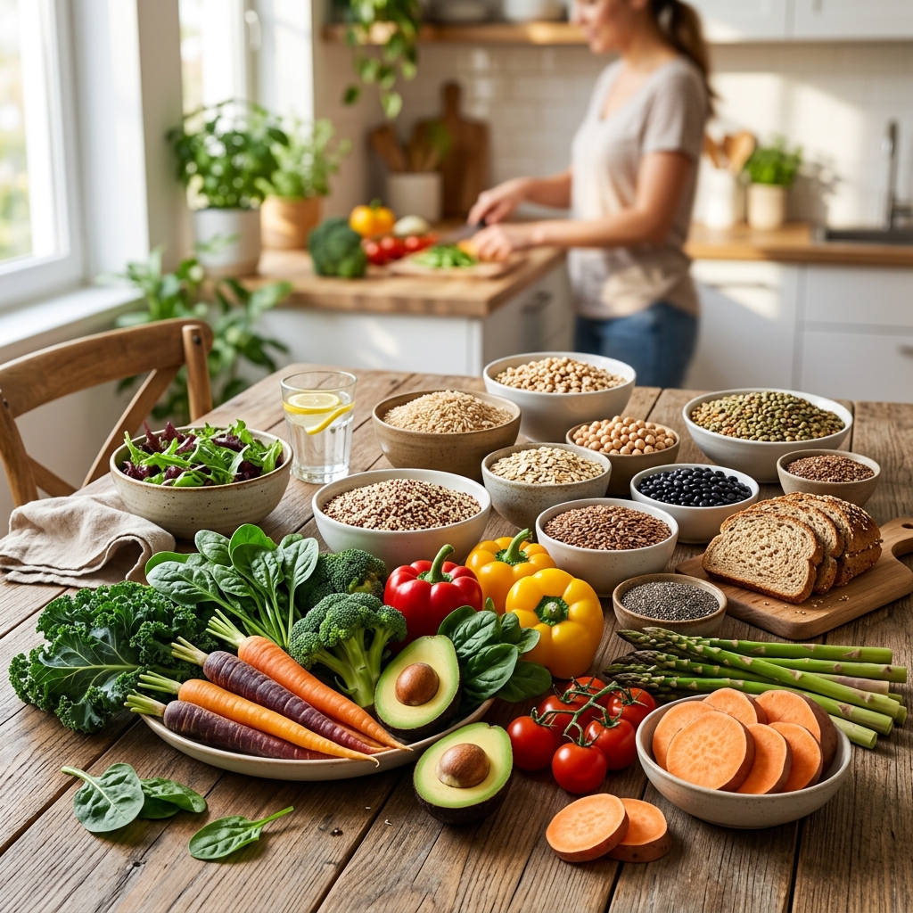 식이섬유가 풍부한 채소와 통곡물