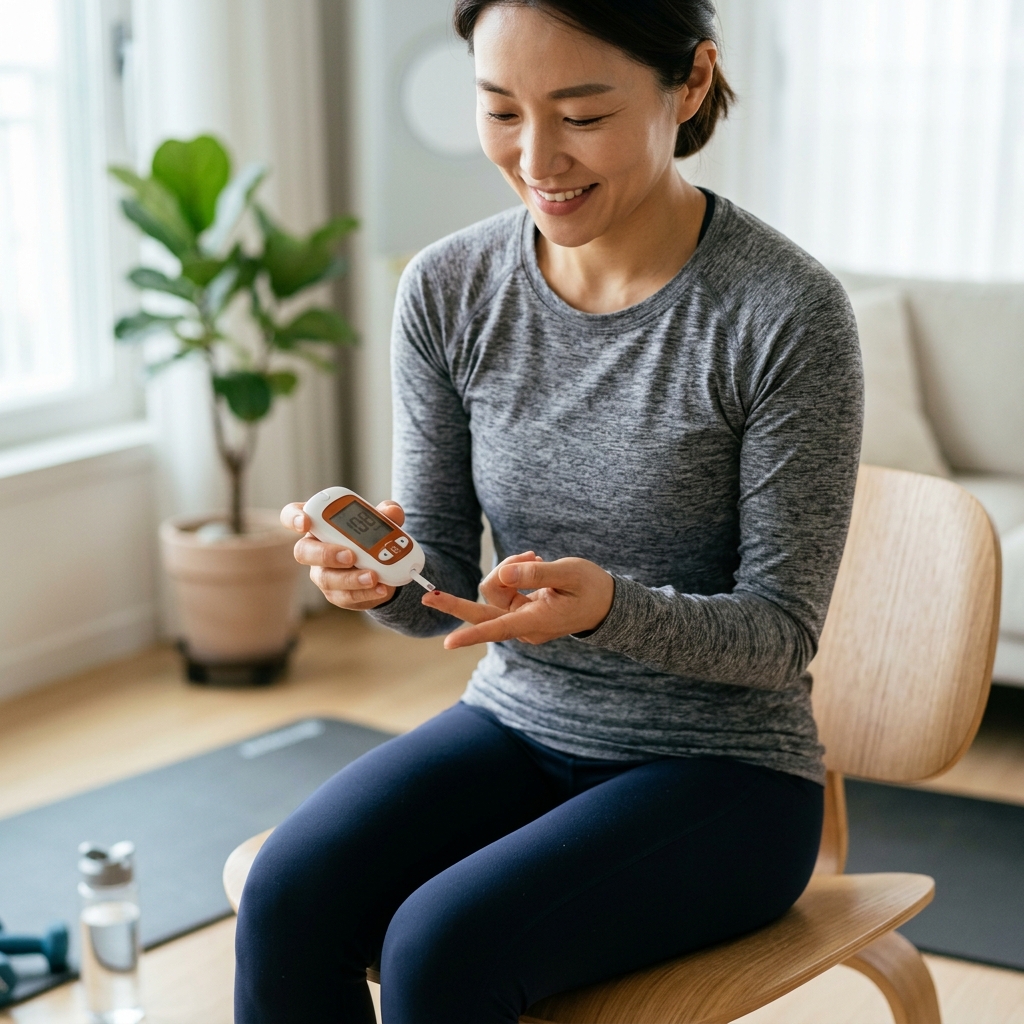 혈당 측정기로 혈당을 체크하는 모습