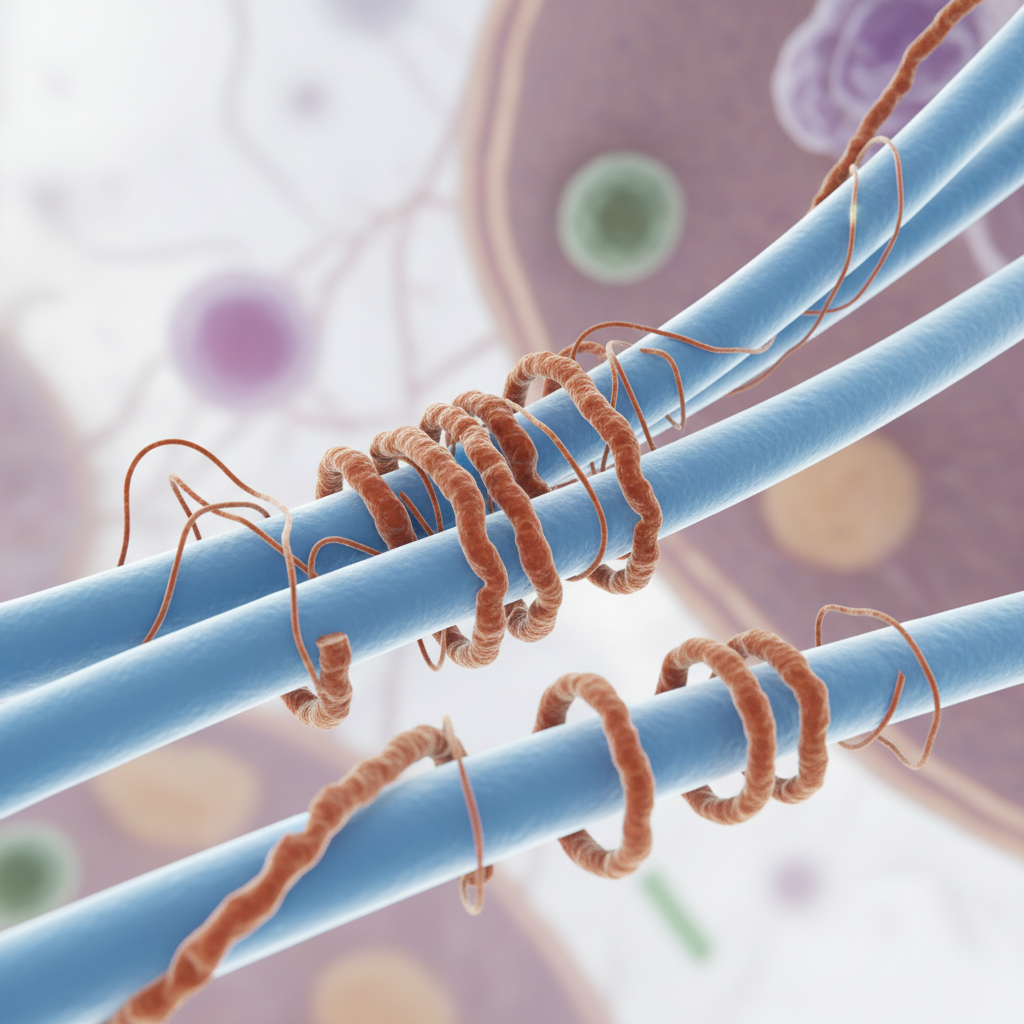 뇌세포 내부 미세소관과 타우 단백질의 구조를 보여주는 장면