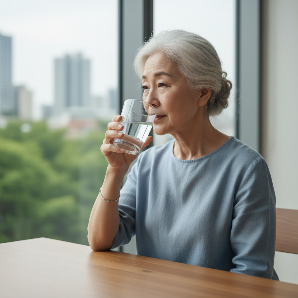 어르신이 물을 마시는 모습