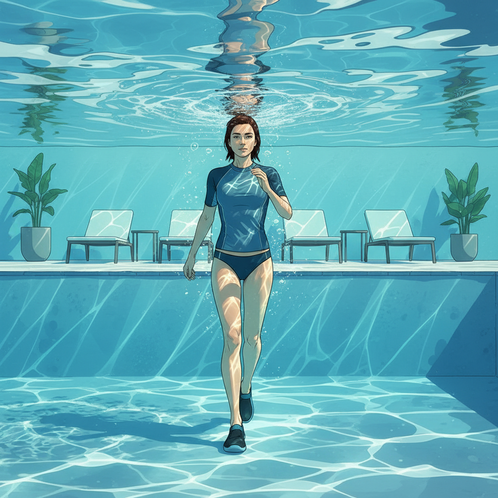 수중에서 걷기 운동을 하는 장면