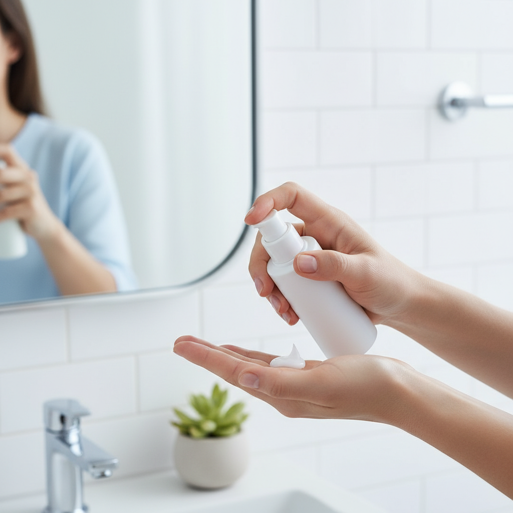 세안 후 보습제 바르는 손