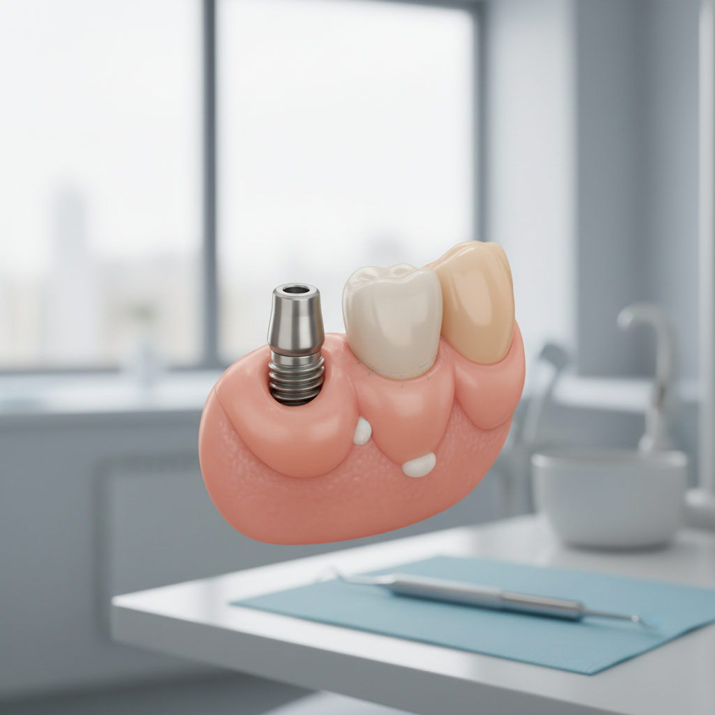 임플란트 시술 후 잇몸 회복 중인 모습