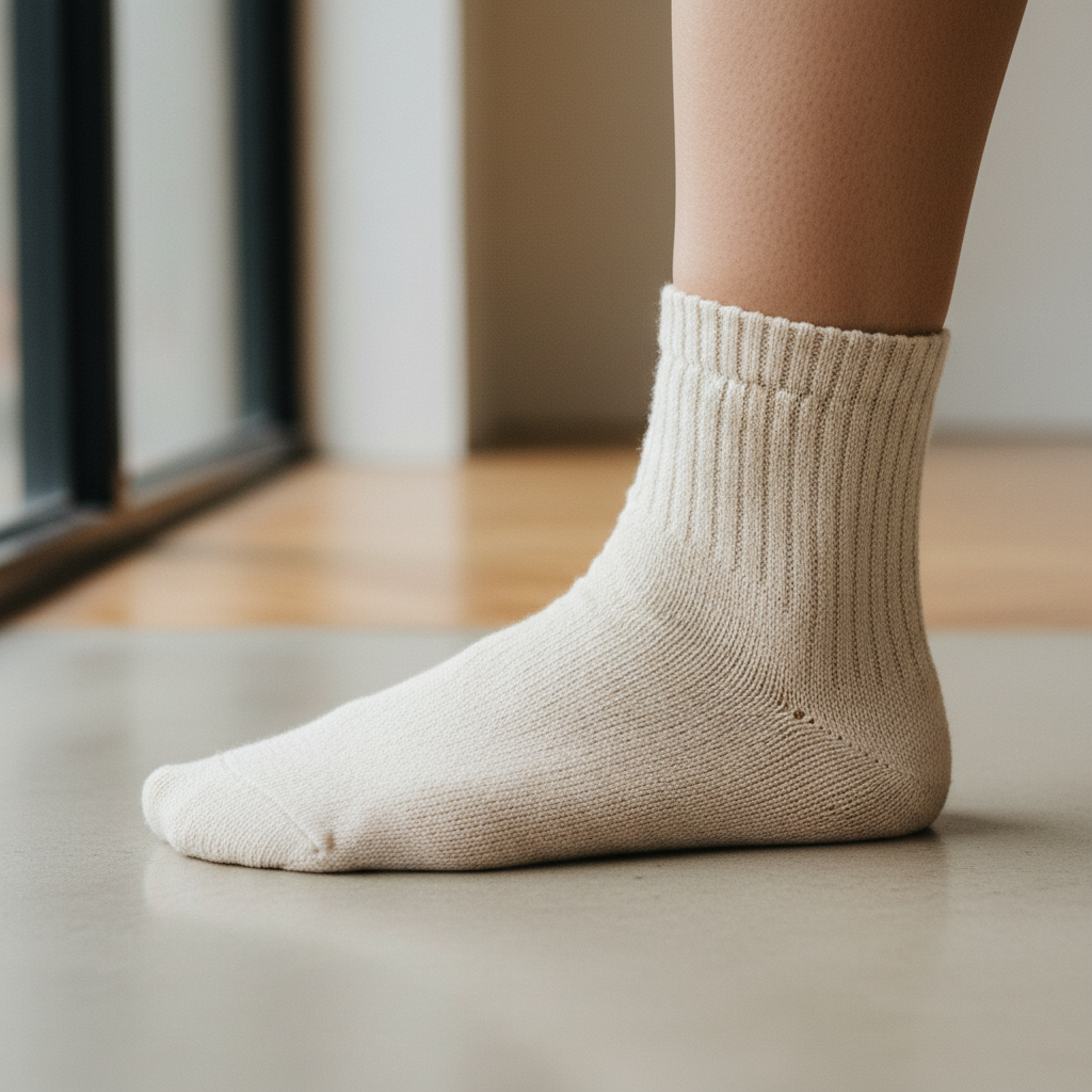 면 양말을 신고 있는 발 클로즈업