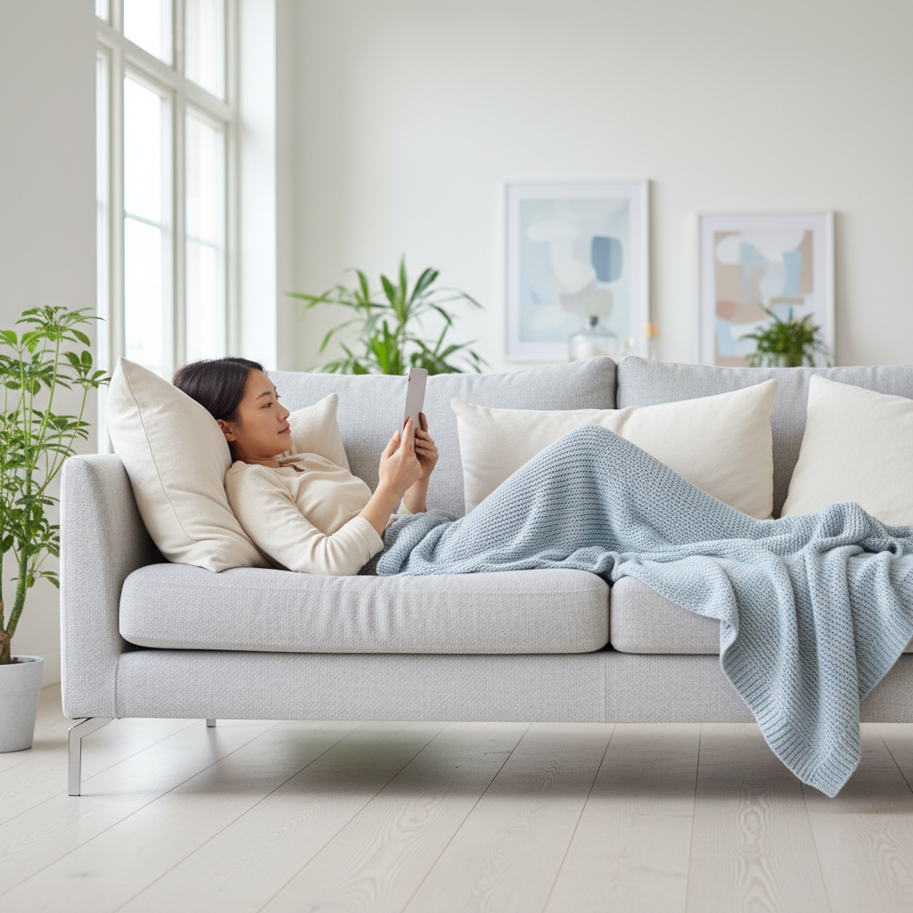 상체를 약간 높인 자세로 누워 있는 모습