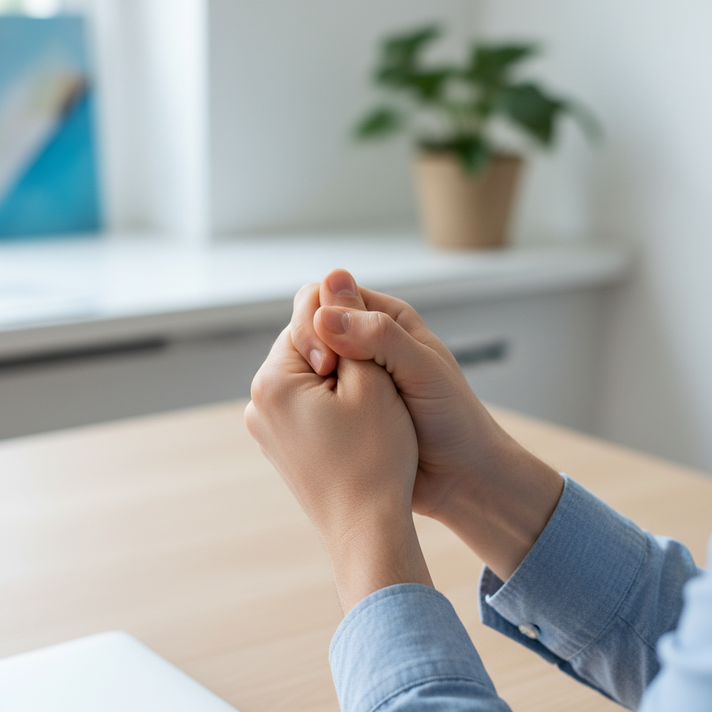 손가락 마디를 꺾는 습관적인 장면