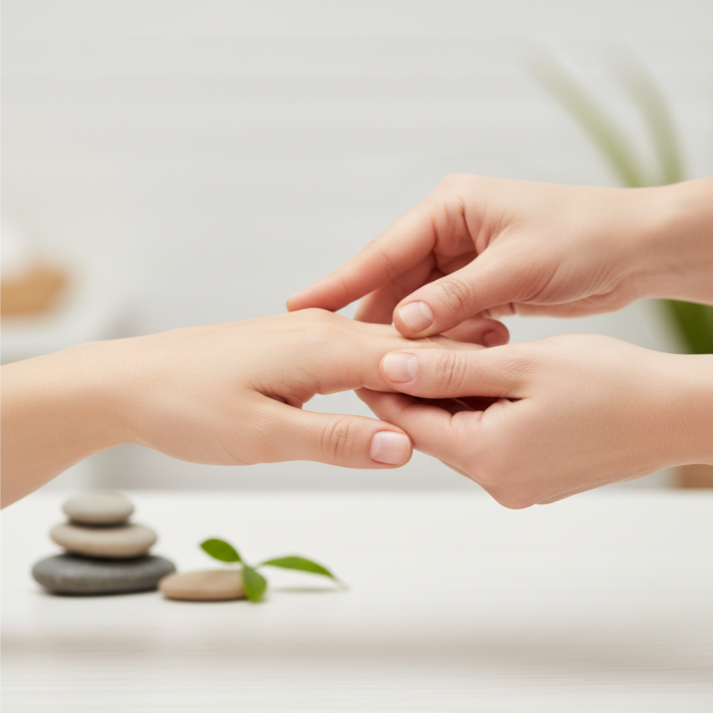 손가락 마디 대신 가벼운 마사지를 하는 장면