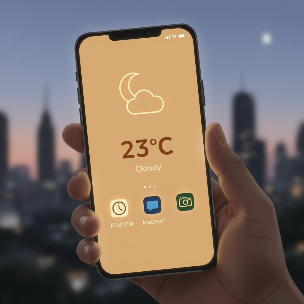 야간 모드가 켜진 스마트폰 화면